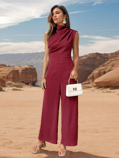 Stacey B's Ruched Mock Neck Sleeveless Jumpsuit