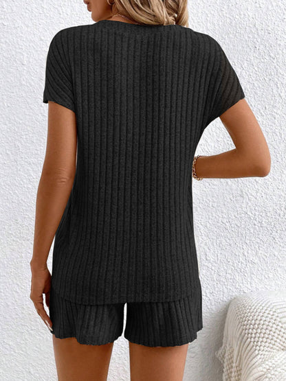 Stacey B's Ribbed V-Neck Top and Shorts Set