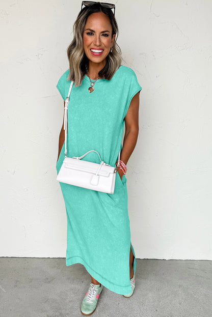 Stacey B's Clearly Aqua Mineral Wash Pocketed T-shirt Long Dress
