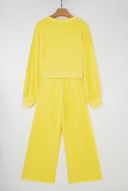 Stacey B's Bright Green Drop Shoulder Crop Pullover Drawstring Wide Leg Pants Set