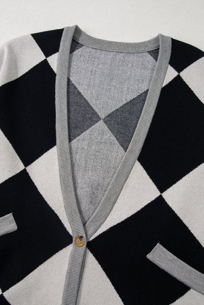 Stacey B's Black Colorblock Drop Shoulder Buttoned Loose Cardigan