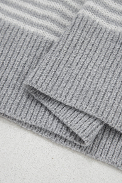 Stacey B's Gray Stripe Contrast Heart Pattern Valentine Knit Sweater