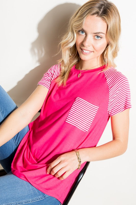 Stacey B's Plus Solid Stripe Mix Pocket Top