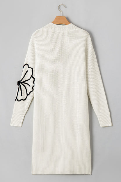 Stacey B's Beige Flower Embroidered Drop Shoulder Open Front Duster Cardigan