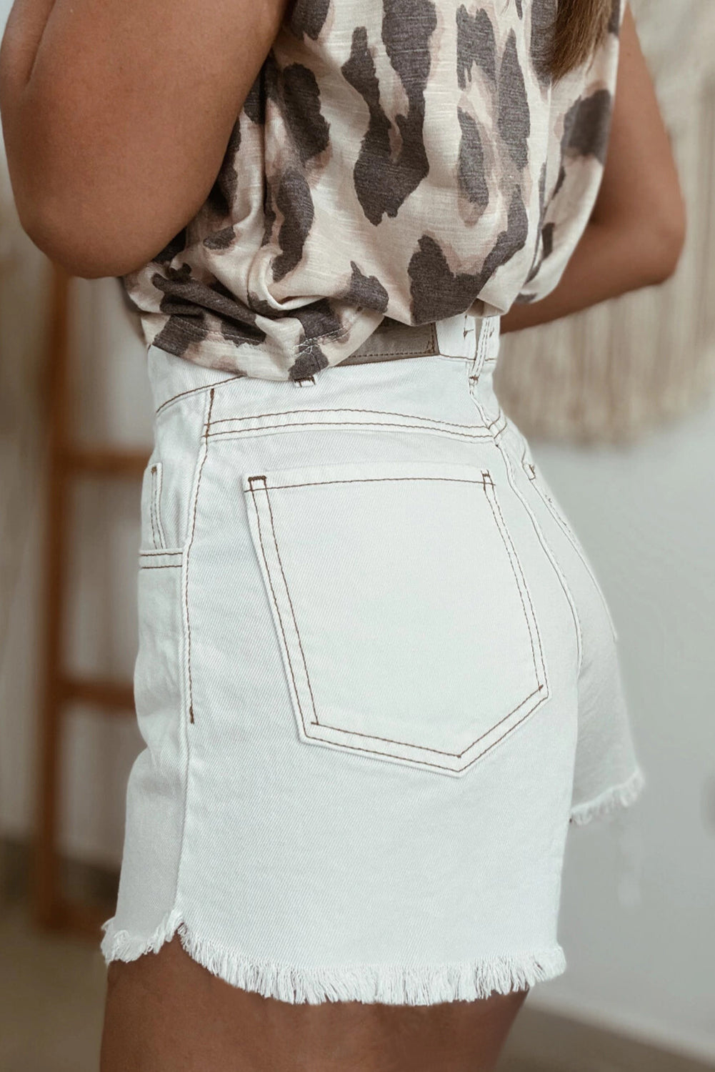 Stacey B's White Raw Hem High Waist Denim Shorts