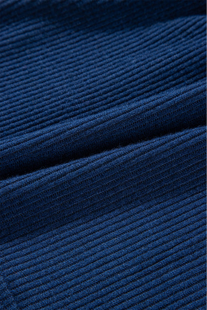 Stacey B's Navy Blue Ribbed Knit Cropped Hoodie and Drawstring Joggers Set