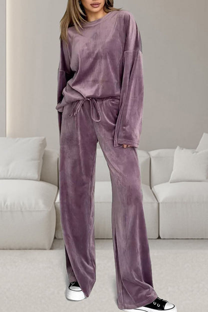 Stacey B's Buttery-Soft Round Neck Long Sleeve Top and Drawstring Pants Set