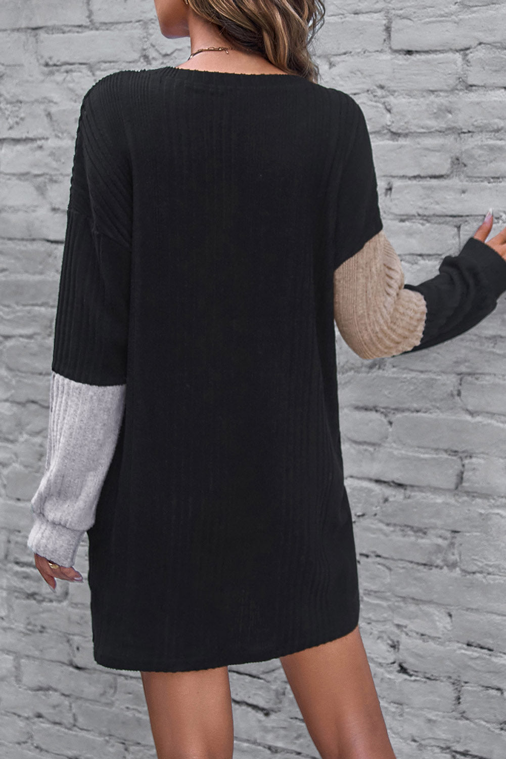 Stacey B's  Ribbed Color Block Drop Shoulder Long Sleeve Mini Dress