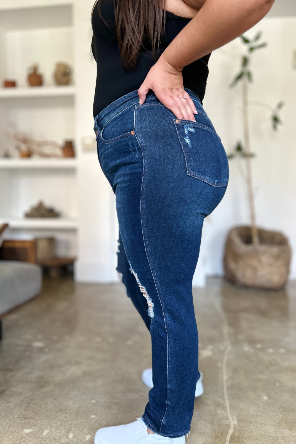 Stacey B's Judy Blue Full Size High Waist Rigid Magic Heavy Destroy Straight Jeans