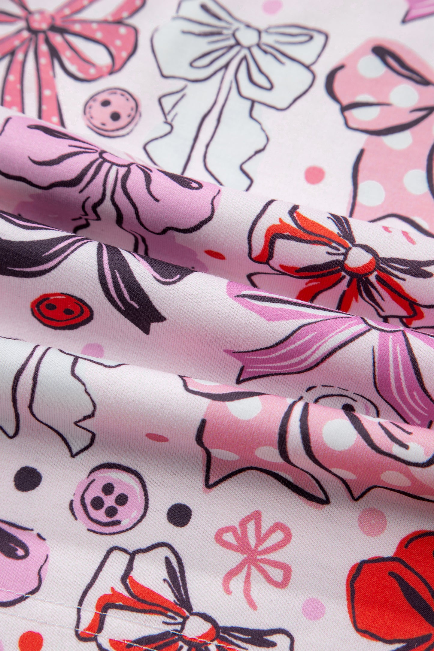 Stacey B's Pink Cute Ribbon Bows Printed Shirt Style 2pcs Short Pajama Set