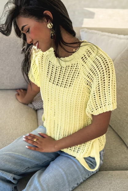 Stacey B's Pink Side Tie Hollow-out Crochet Knit Top