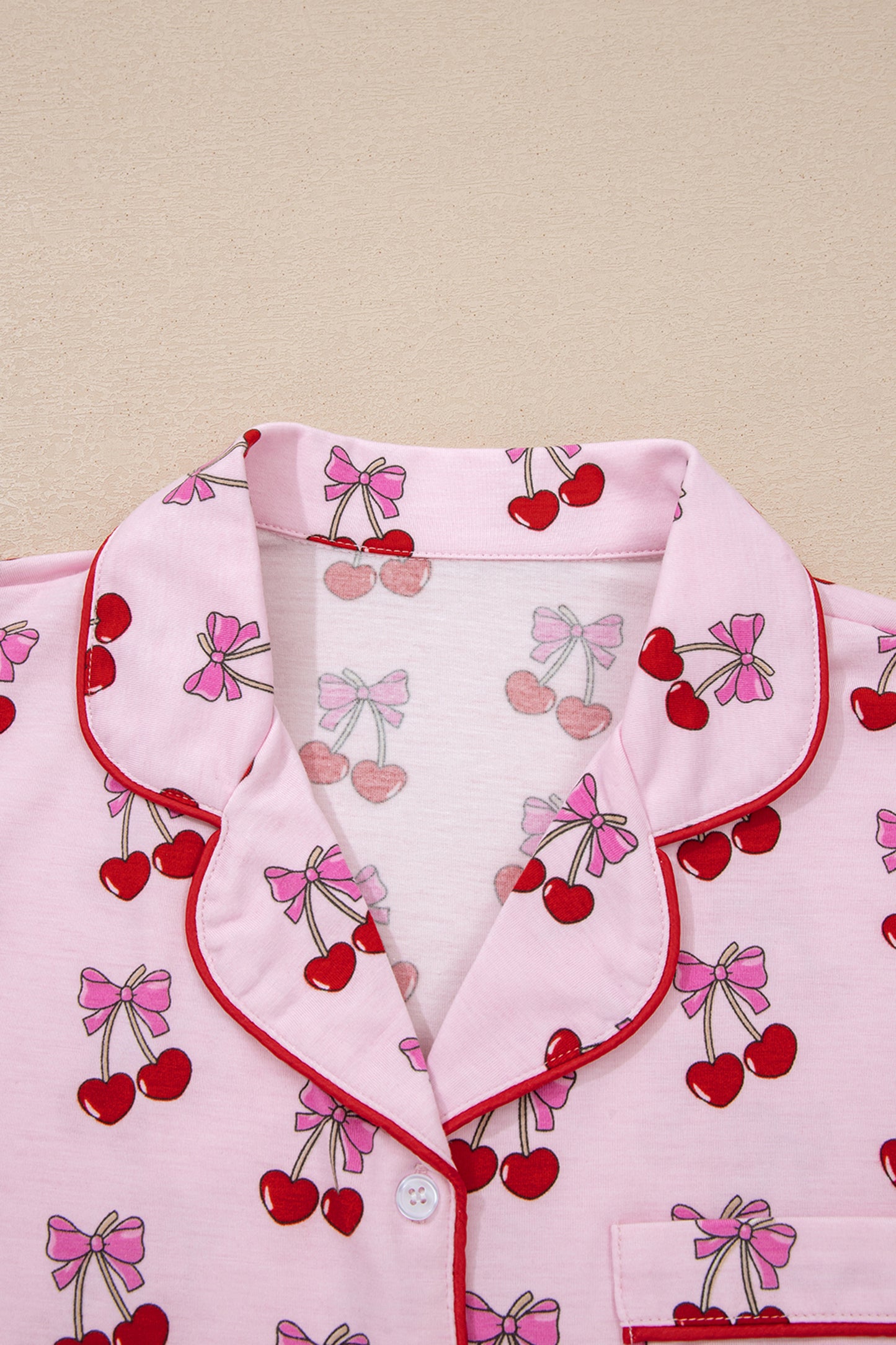 Stacey B's Pink Cherry/Bow Print Short Pajama Set