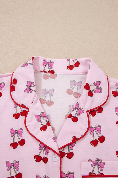 Stacey B's Pink Cherry/Bow Print Short Pajama Set