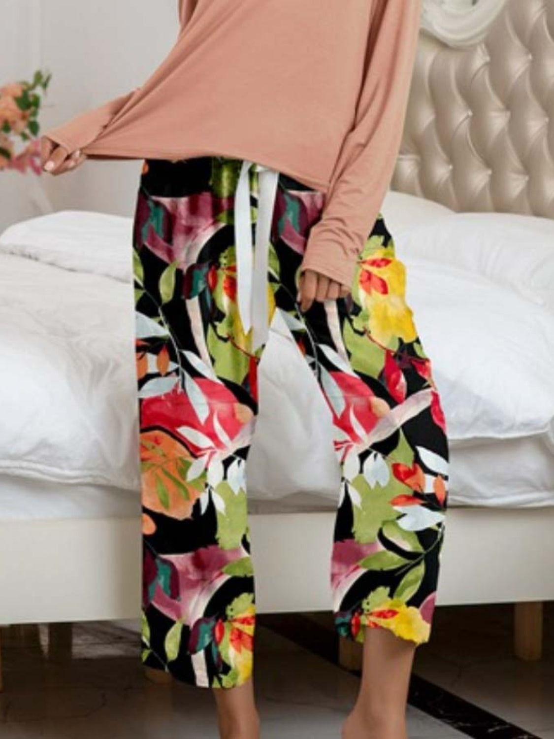 Stacey B's Round Neck Top and Printed Pants Lounge Set