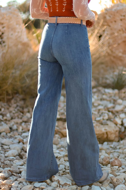 Stacey B's Ashleigh Blue Multi Buttons High Waist Wide Leg Jeans With Pockets
