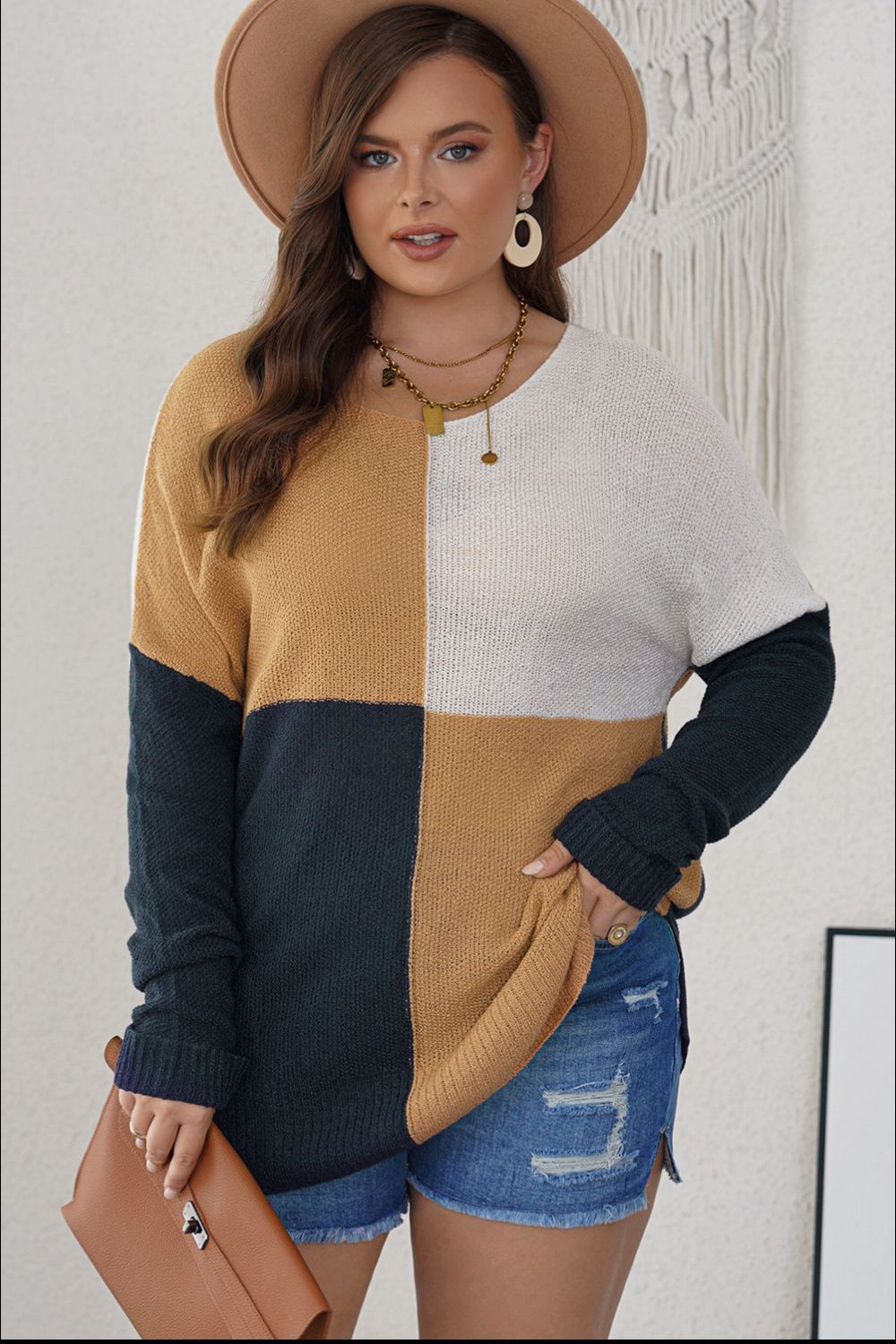 Stacey B's Color Block Round Neck Sweater