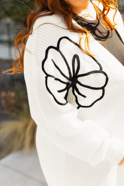 Stacey B's Beige Flower Embroidered Drop Shoulder Open Front Duster Cardigan