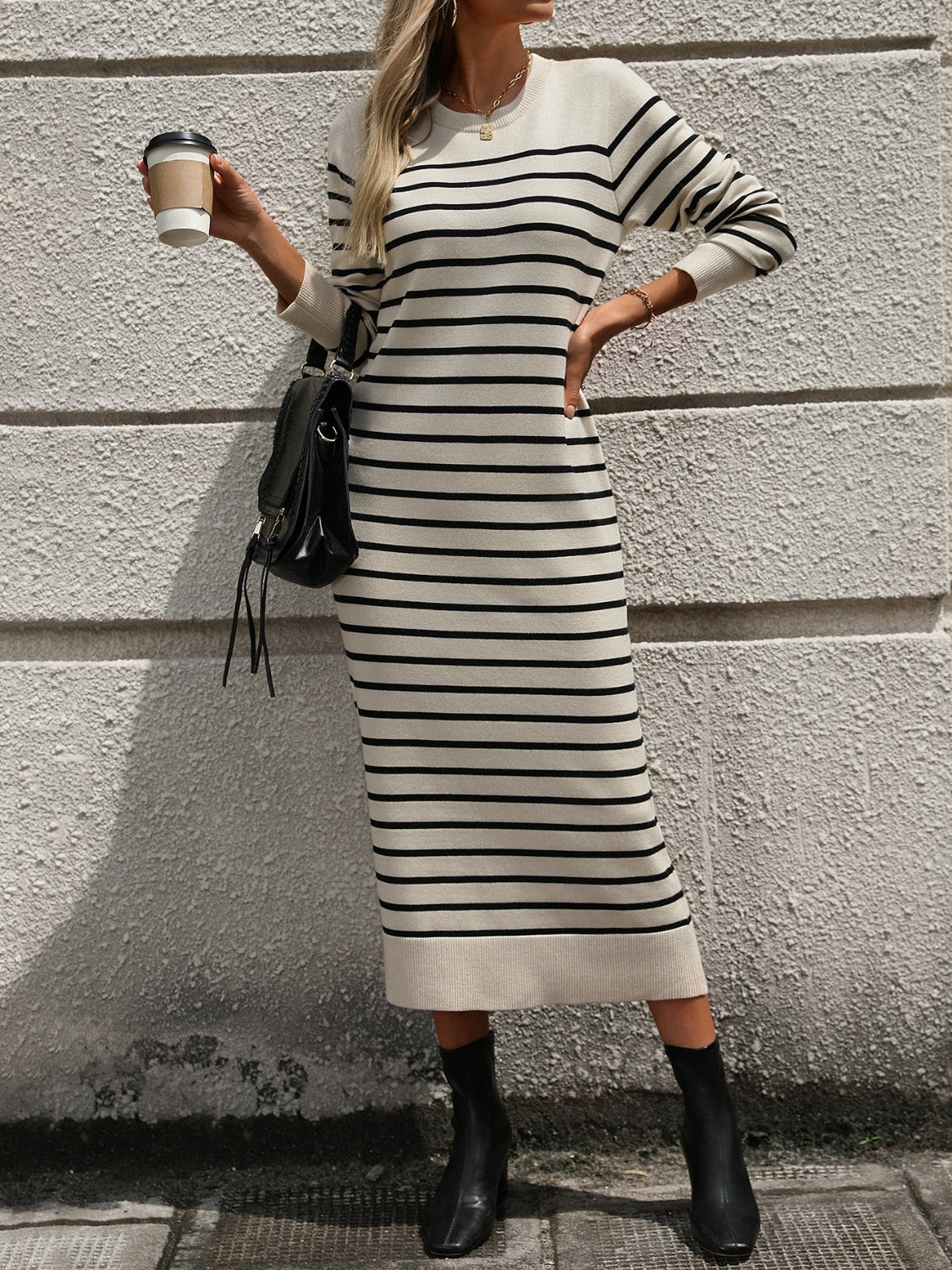 Stacey B's Striped Round Neck Long Sleeve Dress