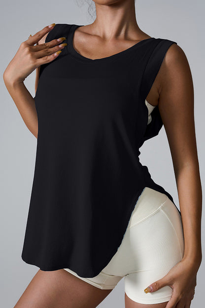 Stacey B's Slit Round Neck Active Tank