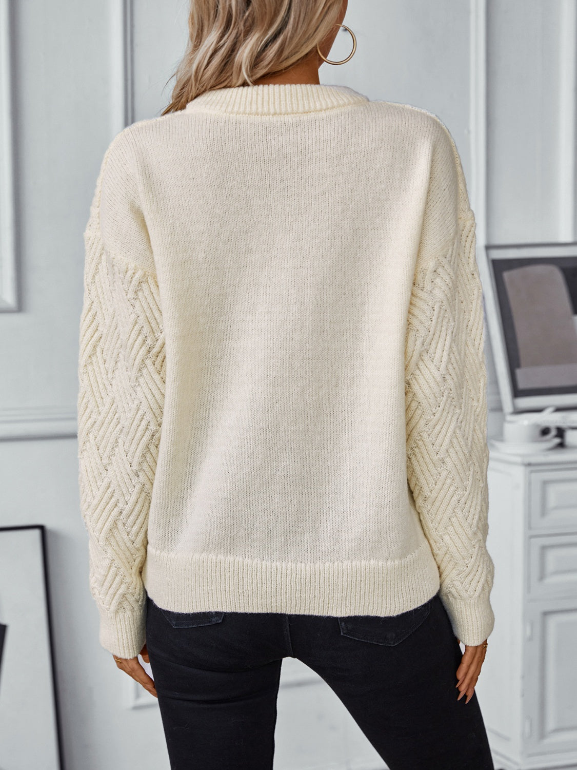 Stacey B's Round Neck Long Sleeve Woven Sweater