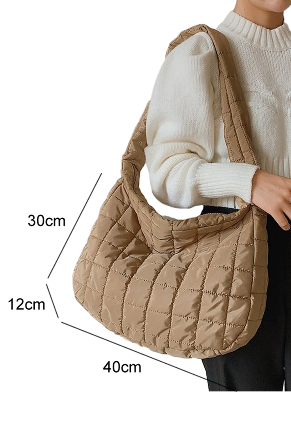 Stacey B's Light French Beige Quilted Zipper Large Shoulder Bag