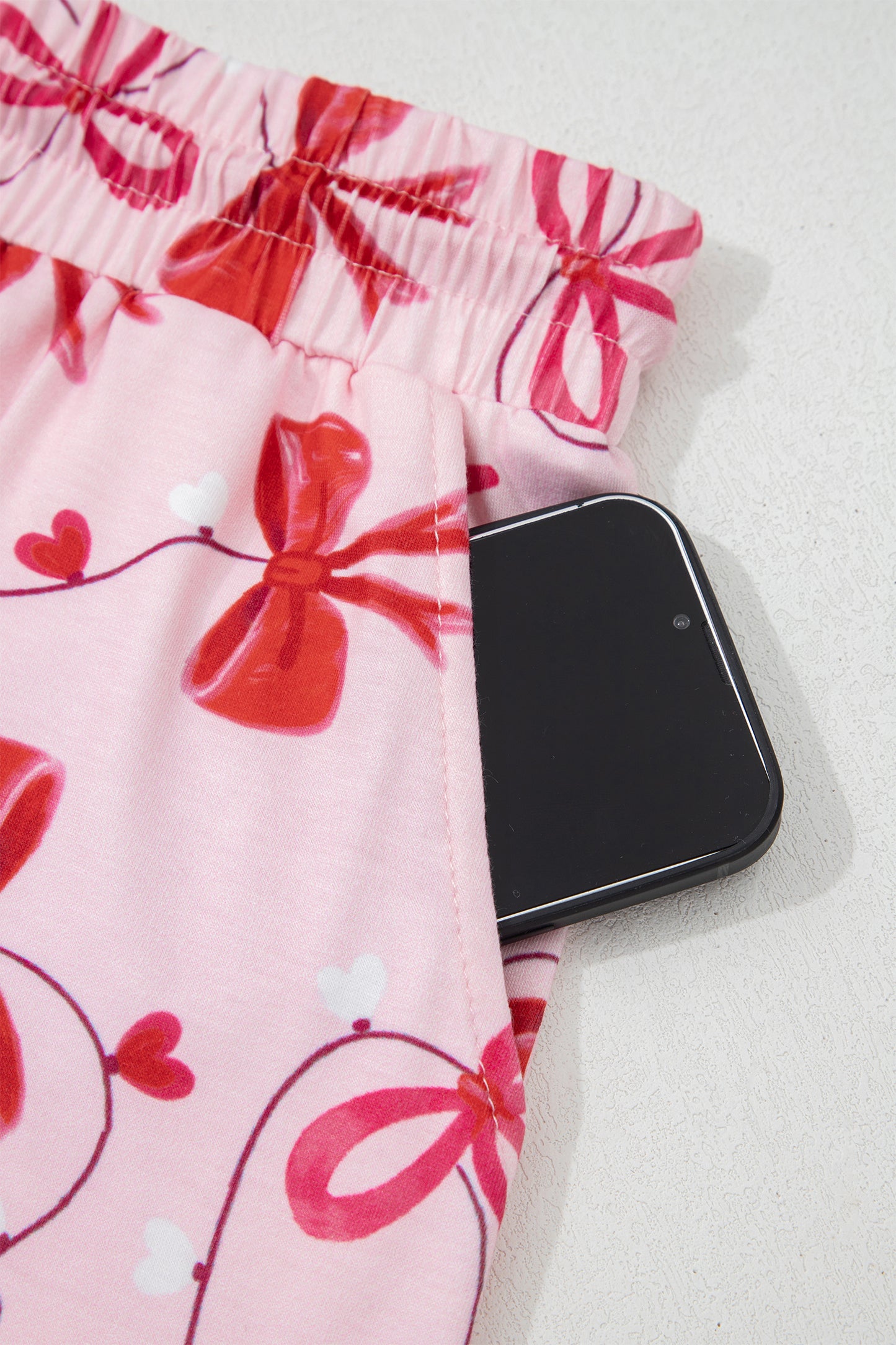 Stacey B's Red Romantic Bow Print Loose Tee Drawstring Shorts 2pcs Lounge Set