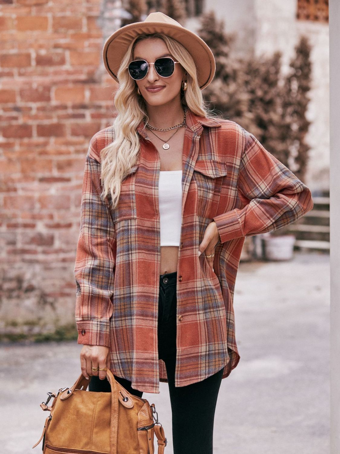 Stacey B's Mandy Plaid Dropped Shoulder Longline Shirt