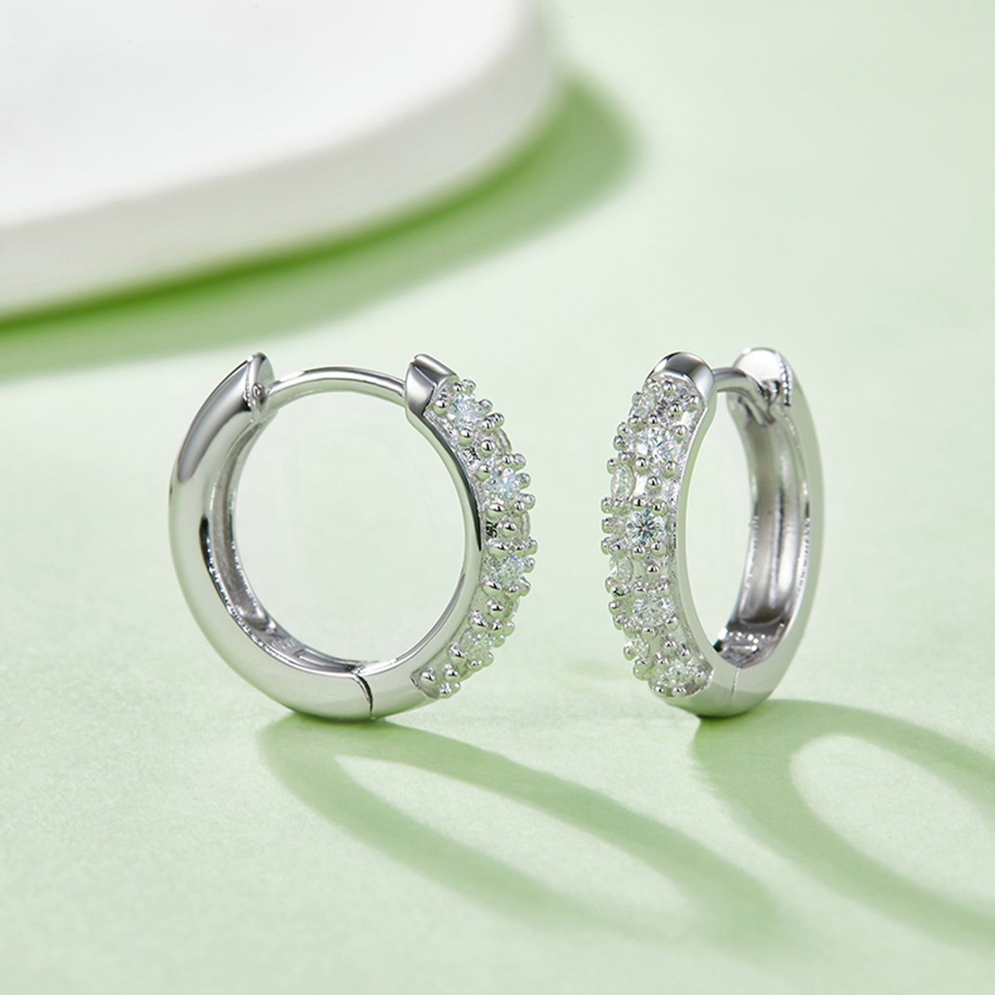 Stacey B's Moissanite 925 Sterling Silver Huggie Earrings