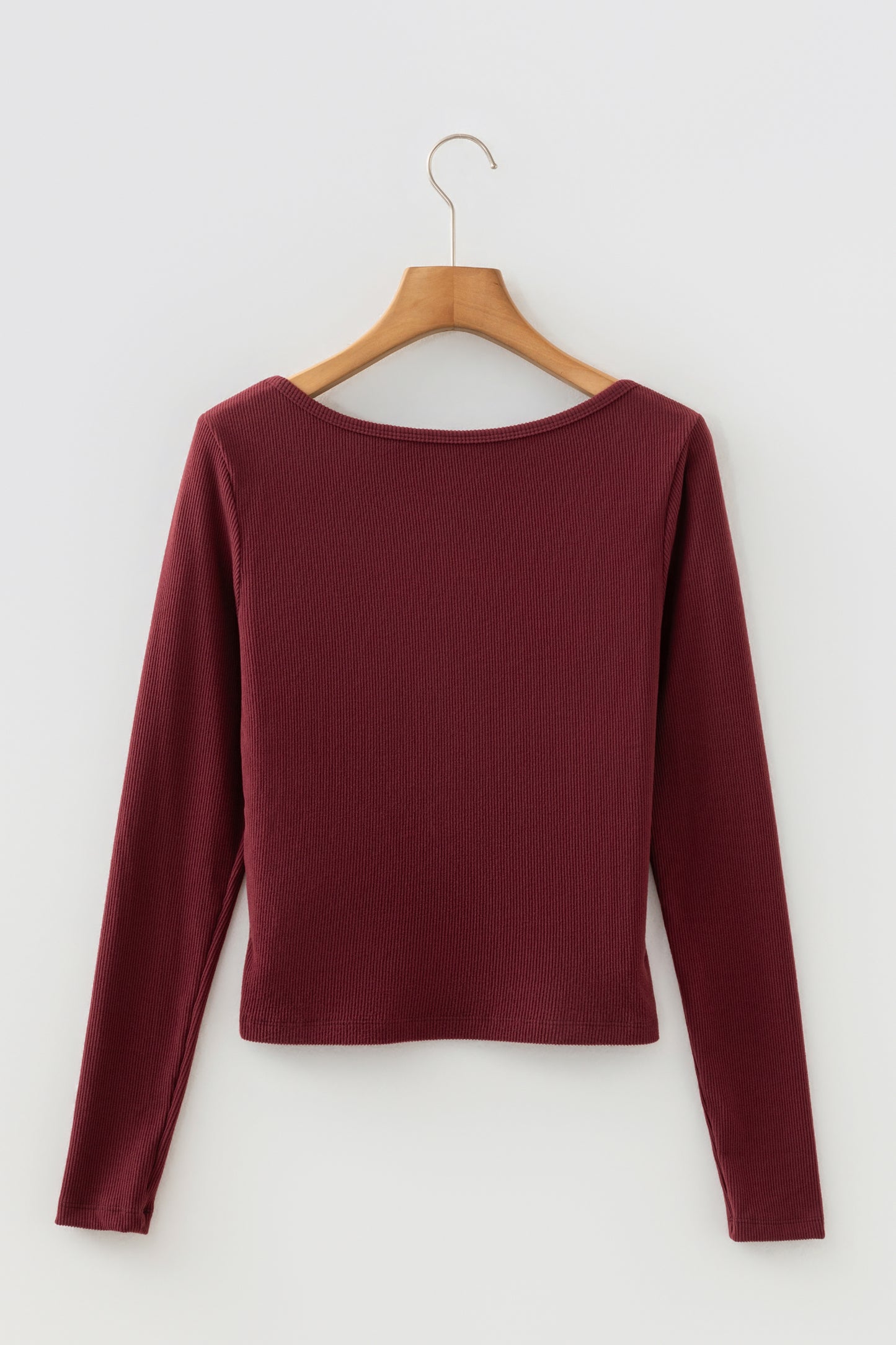 Stacey B's Coffee Ribbed Solid Color U Neck Cropped Long Sleeve Top
