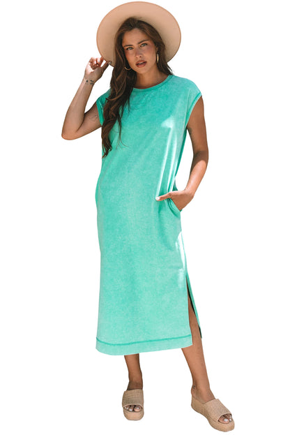Stacey B's Clearly Aqua Mineral Wash Pocketed T-shirt Long Dress