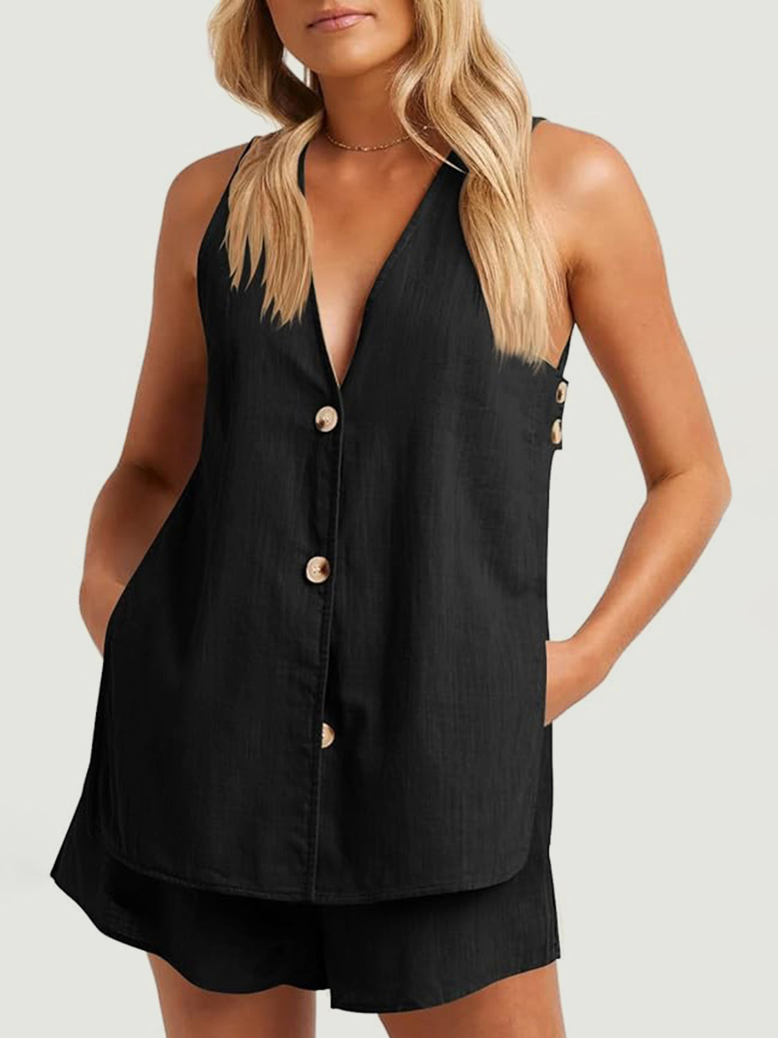 Stacey B's Full Size Button Up Top and Shorts Set