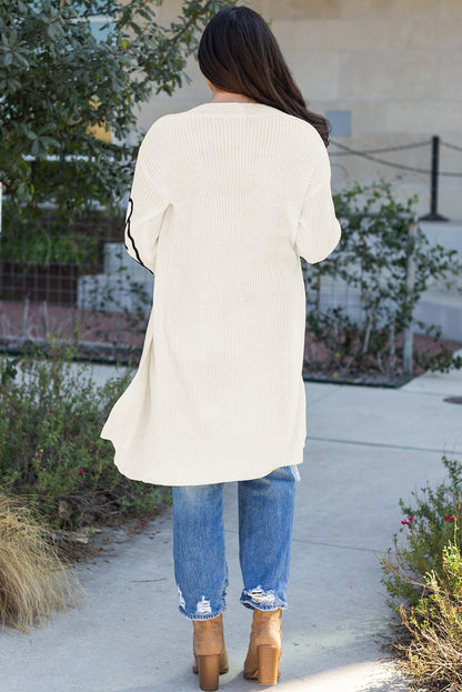 Stacey B's Beige Flower Embroidered Drop Shoulder Open Front Duster Cardigan