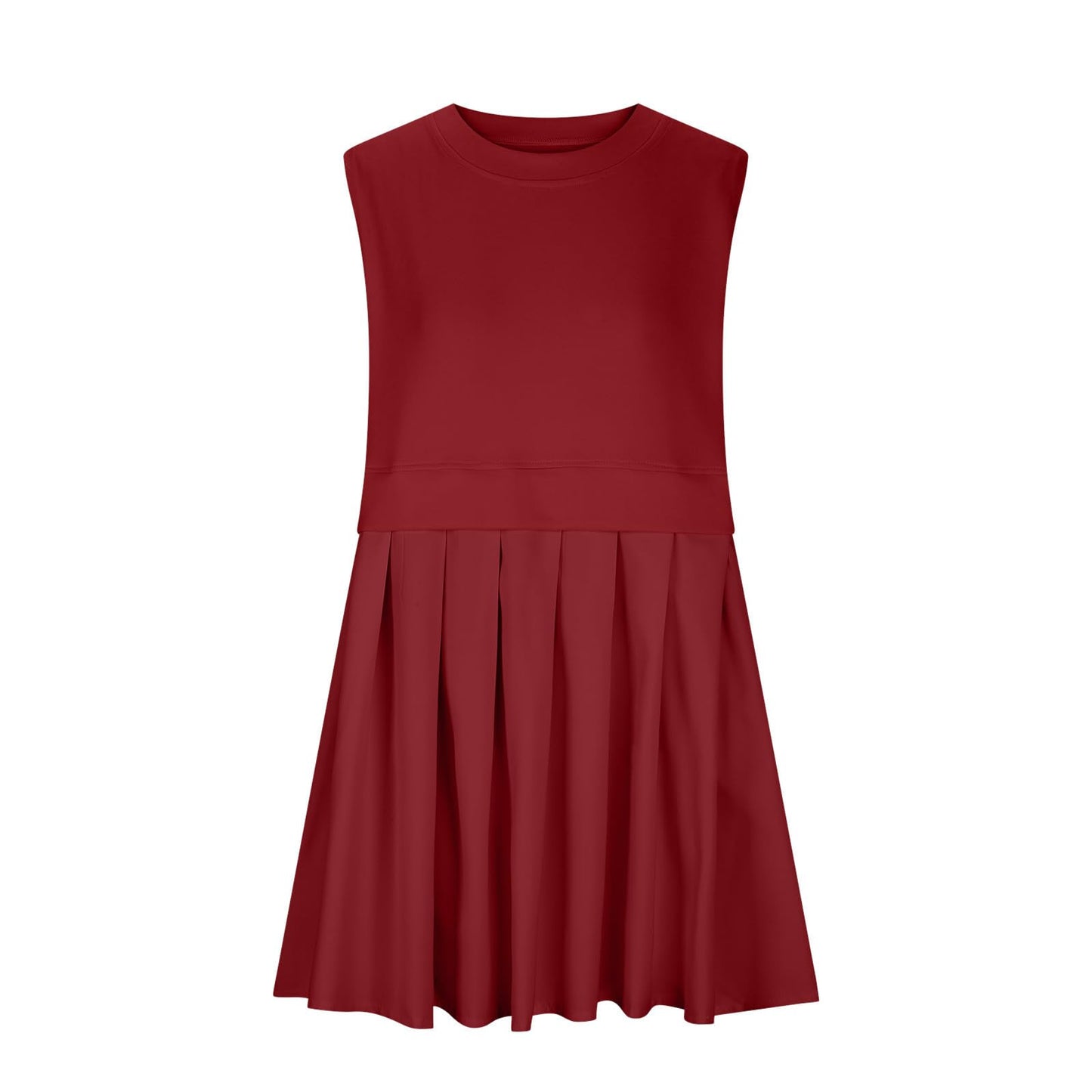 Stacey B's Pleated Round Neck Sleeveless Mini Dress