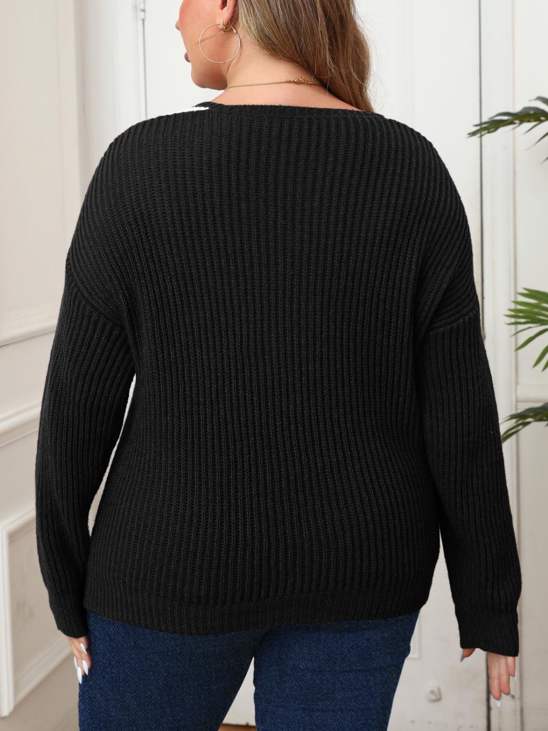 Stacey B's Contrast Dropped Shoulder Long Sleeve Sweater