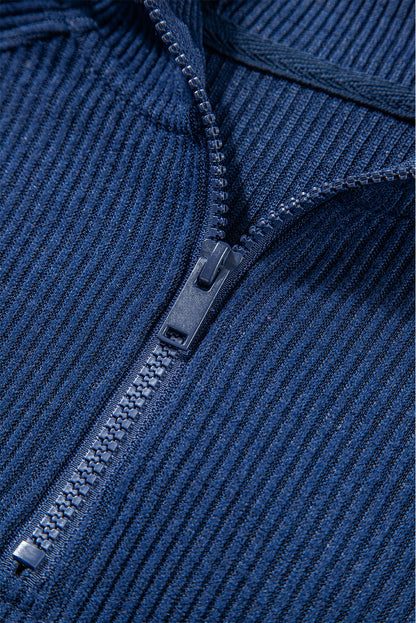 Stacey B's Navy Blue Ribbed Knit Cropped Hoodie and Drawstring Joggers Set