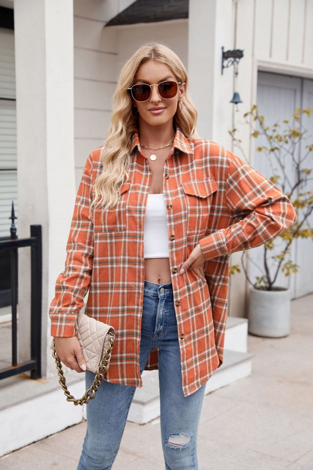 Stacey B's Mandy Plaid Button Up Long Sleeve Shirt