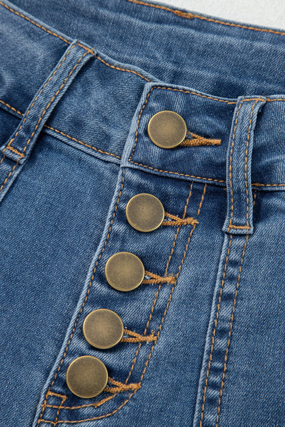 Stacey B's Ashleigh Blue Multi Buttons High Waist Wide Leg Jeans With Pockets