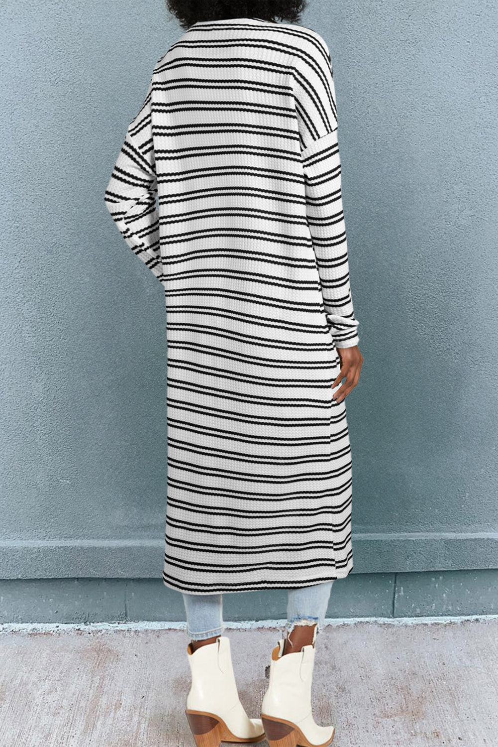 Stacey B's Black Stripe Print Open Front Duster Cardigan