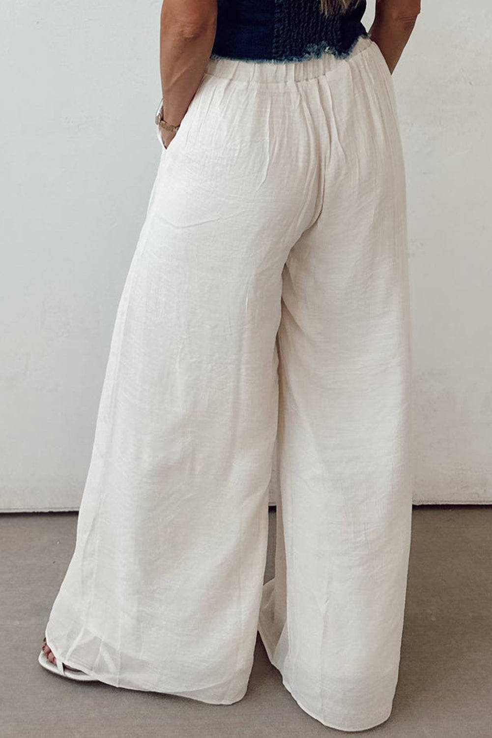 Stacey B's White Casual Tie Waist Pleated Wide Leg Pants