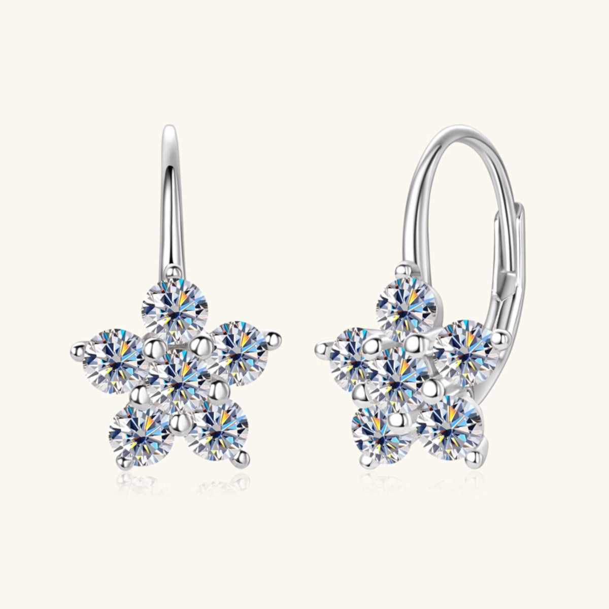 Stacey B's 1.2 Carat 925 Sterling Silver Moissanite Flower Huggie Earrings