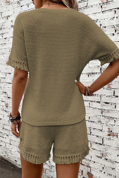 Stacey B's Tassel Round Neck Top and Shorts Set