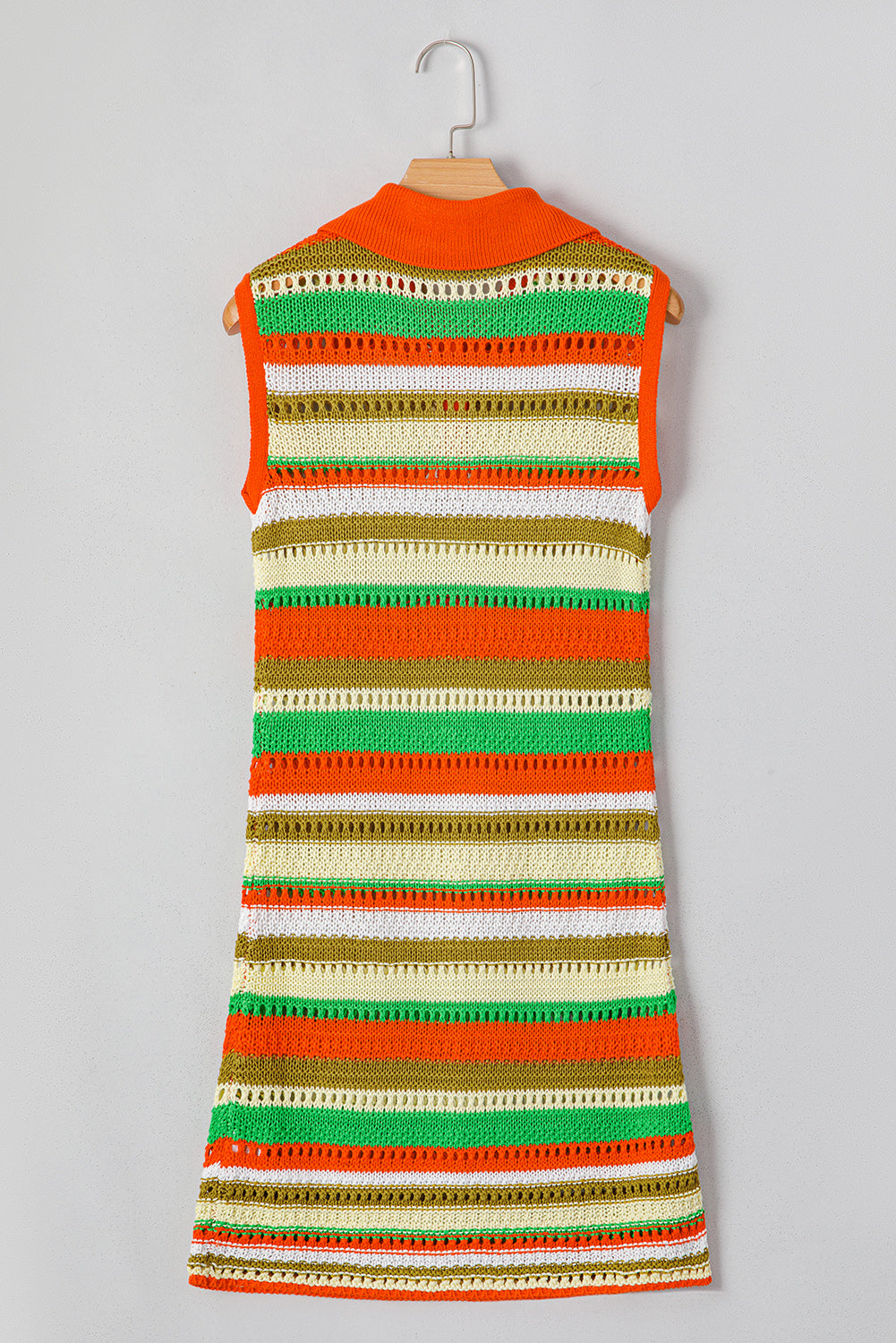 Stacey B's Yellow Stripe Eyelet Sleeveless Buttoned Split Neck Sweater Dress
