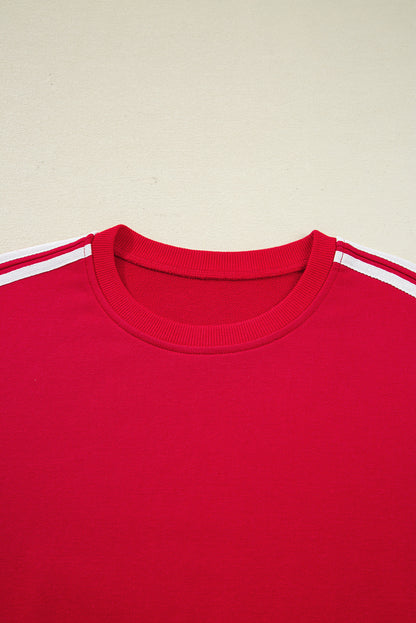 Stacey B's Fiery Red Varsity Striped Detail Cropped Pullover Wide Leg Pants 2pcs Outfit