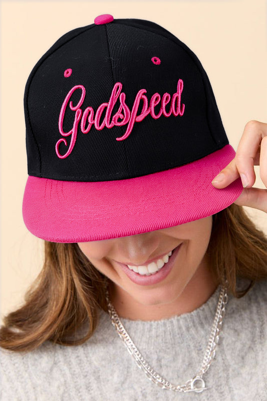 Stacey B's Rose Red Godspeed Letter Embroidered Color Block Cap