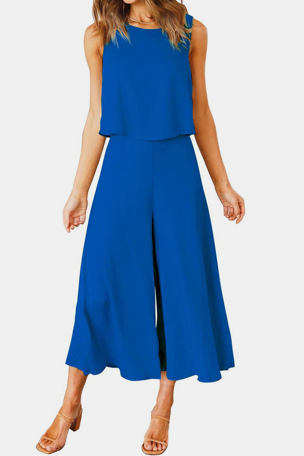 Stacey B's Round Neck Top and Wide Leg Pants Set