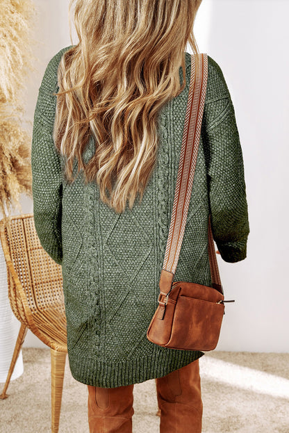 Stacey B's Mist Green Cable Knit Drop Shoulder Loose Fit Sweater Dress