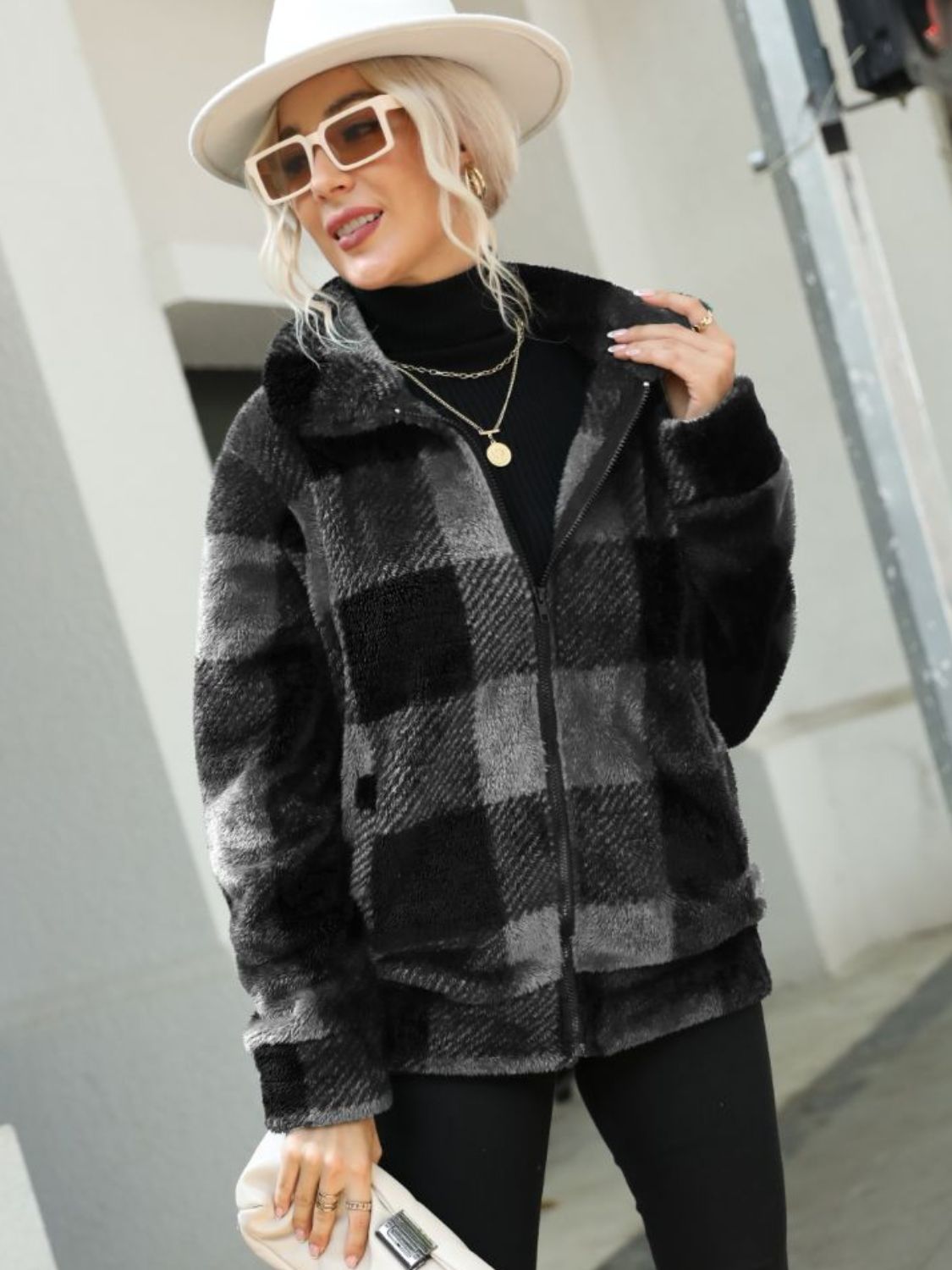 Stacey B's Plaid Zip-Up Collared Jacket