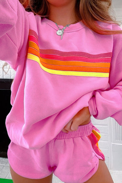 Stacey B's Bonbon Striped Accent Pullover and Shorts Two Piece Casual Set