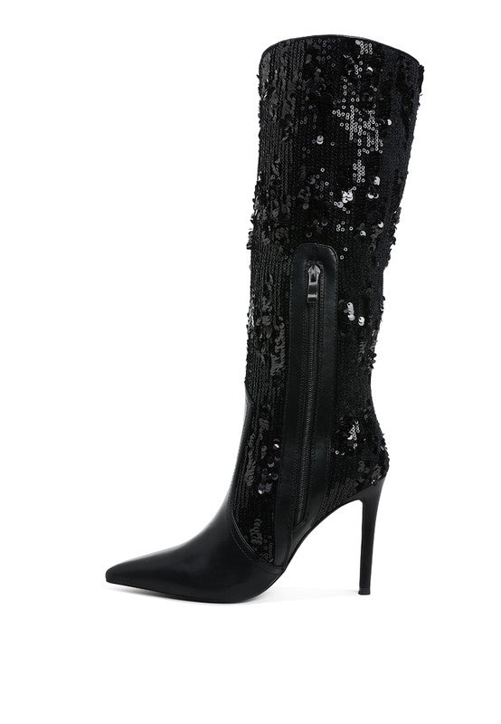 Stacey B's Sitarah Sequin Embellished Stiletto Long Boots