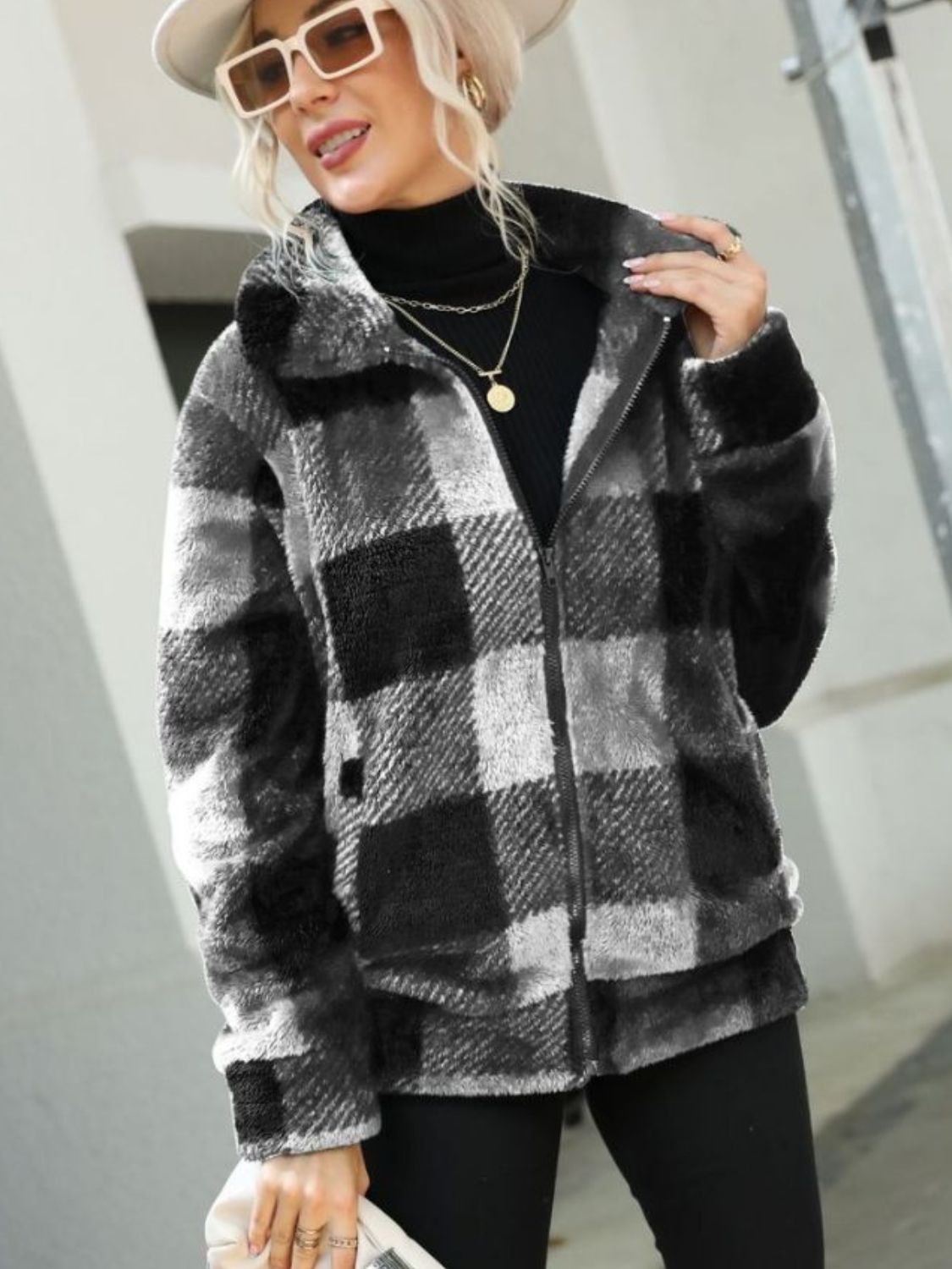 Stacey B's Plaid Zip-Up Collared Jacket